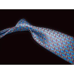 Countess Mara 100% Silk Tie Blue Gray Geometric Mens Designer Necktie